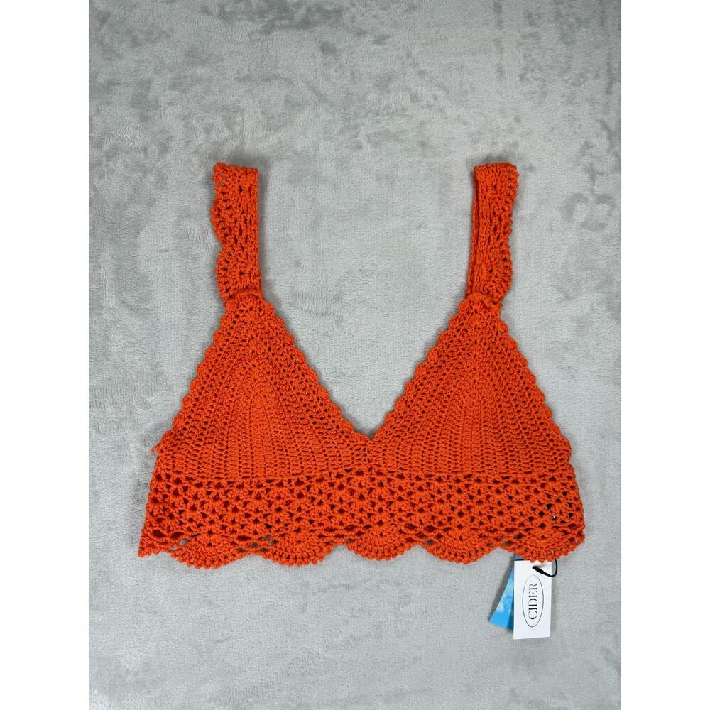 Cider Crochet Knit Bralette Top Orange Boho Festival Beach Cover Up Size Large N